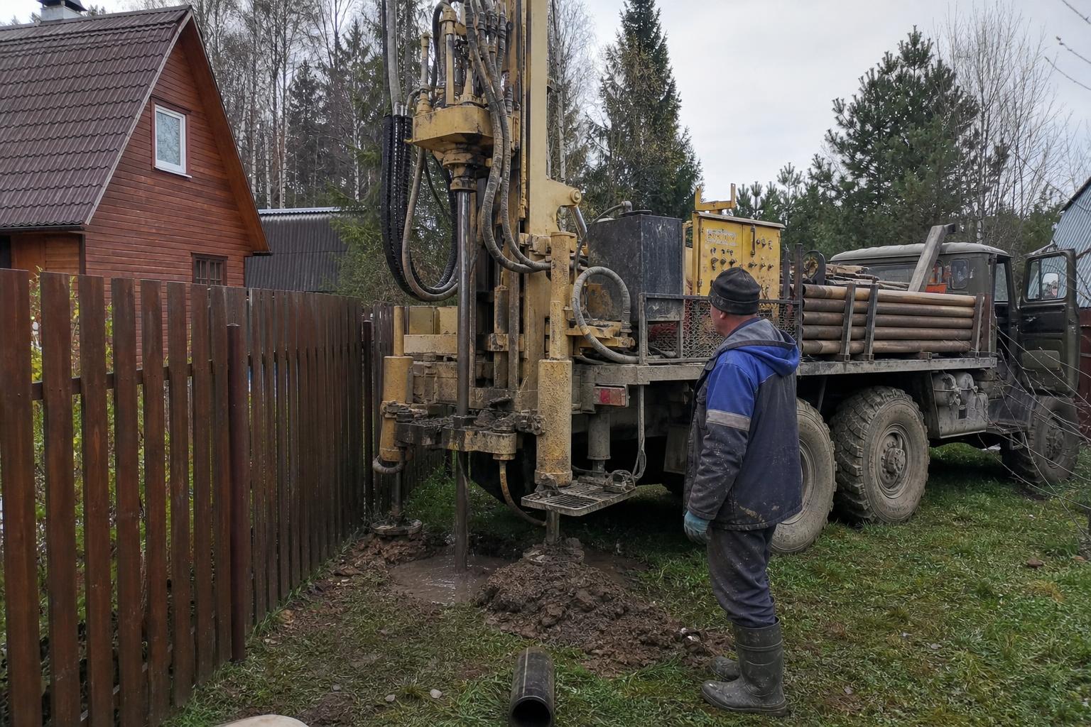 Бурение скважины у забора на тесном участке рядом с домом